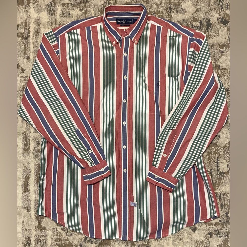 Vintage Polo Ralph Lauren Early 90s Striped Button Down Large EUC mint